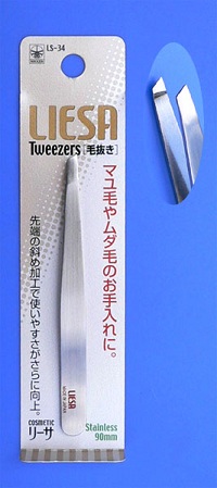 LS34 slant tip cosmetic tweezer, solid stainless steel 